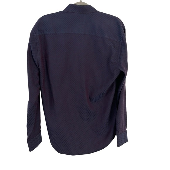 Bugatchi Uomo James Oooh Cotton button up shirt navy with purple polka dots Med - Picture 4 of 8